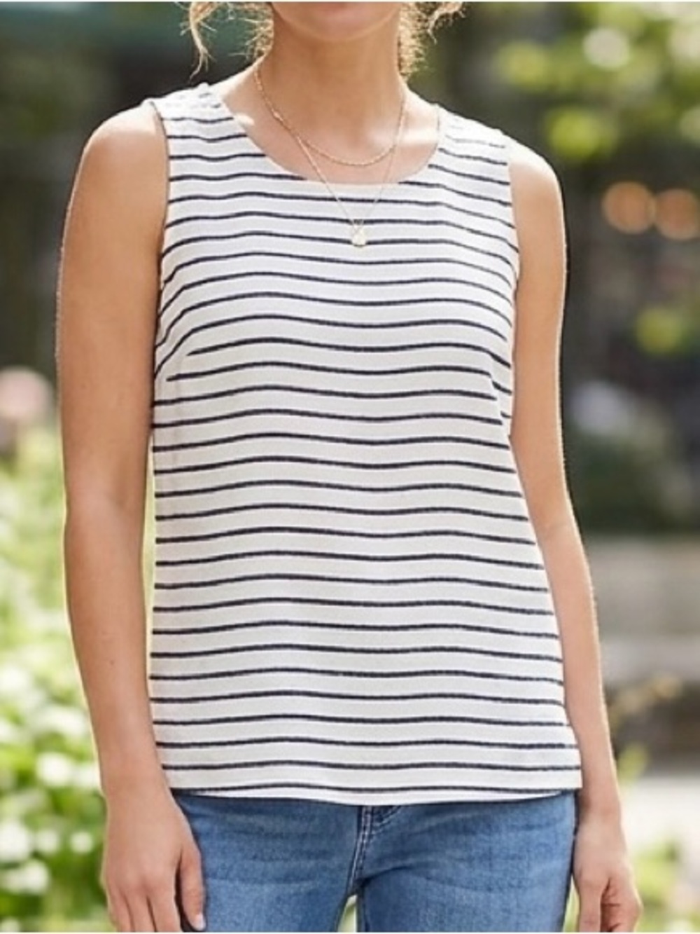 Ellen Tracy Sleeveless Linen Striped Top Size Small